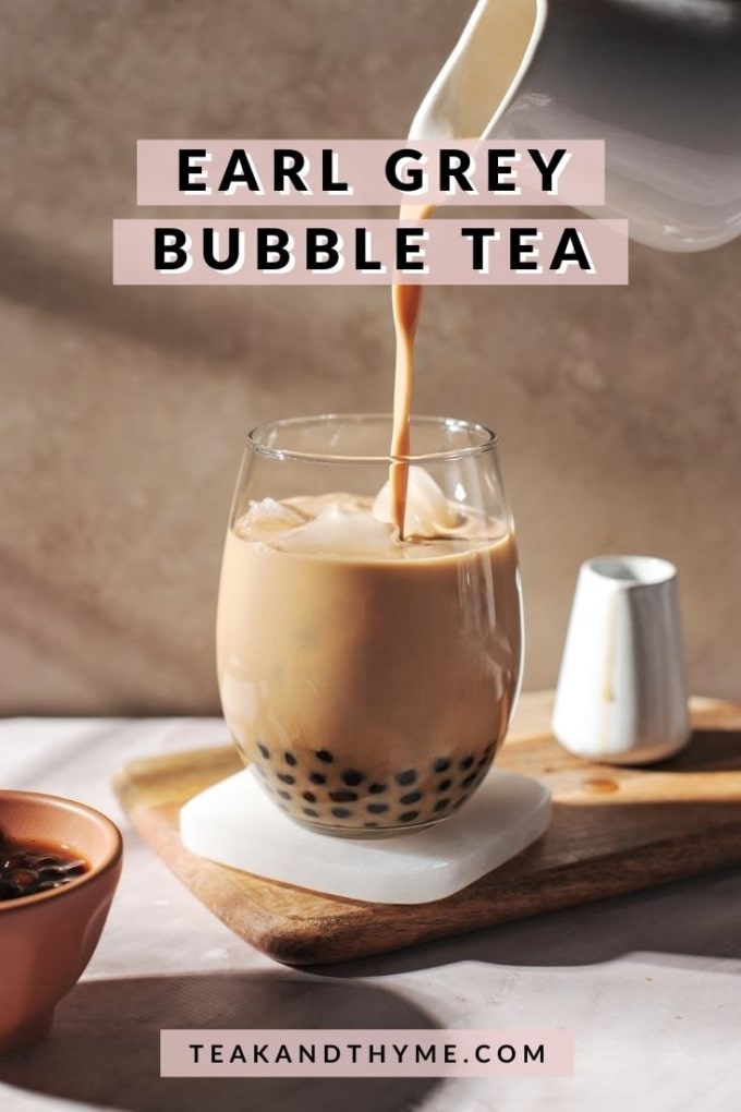 pouring a stream of milk tea into glass
