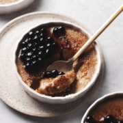 spoonful of bubble tea crème brûlée and tapioca pearls