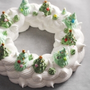 christmas pavlova wreath with green trees piped on top