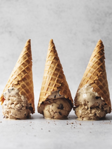 Three upside down waffle cone ice creams