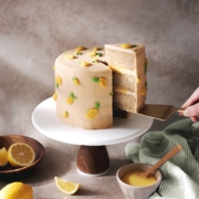 Earl grey lemon cake covered in buttercream lemon design