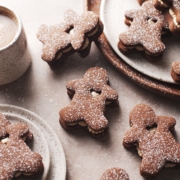 Gingerbread cookies dusted with powdered sugar