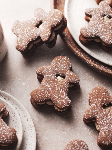 Gingerbread cookies dusted with powdered sugar