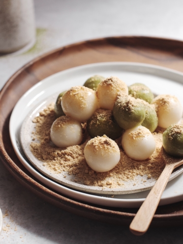 Pile of kinako dango on a plate