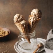 Pumpkin pie ice cream in waffle cones