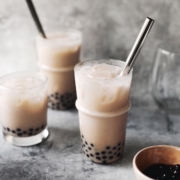 Taro milk bubble tea in glasses