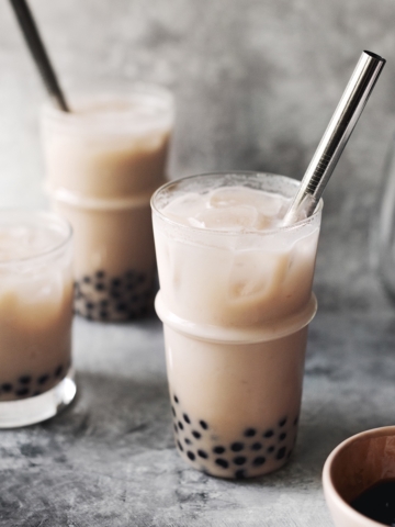 Taro milk bubble tea in glasses