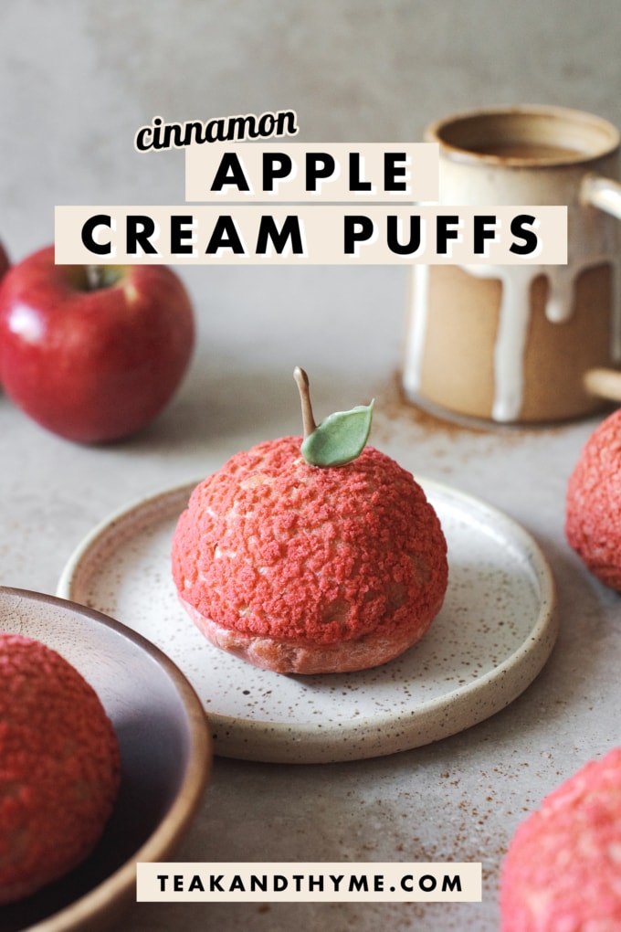 Red cinnamon apple cream puffs that look like apples.