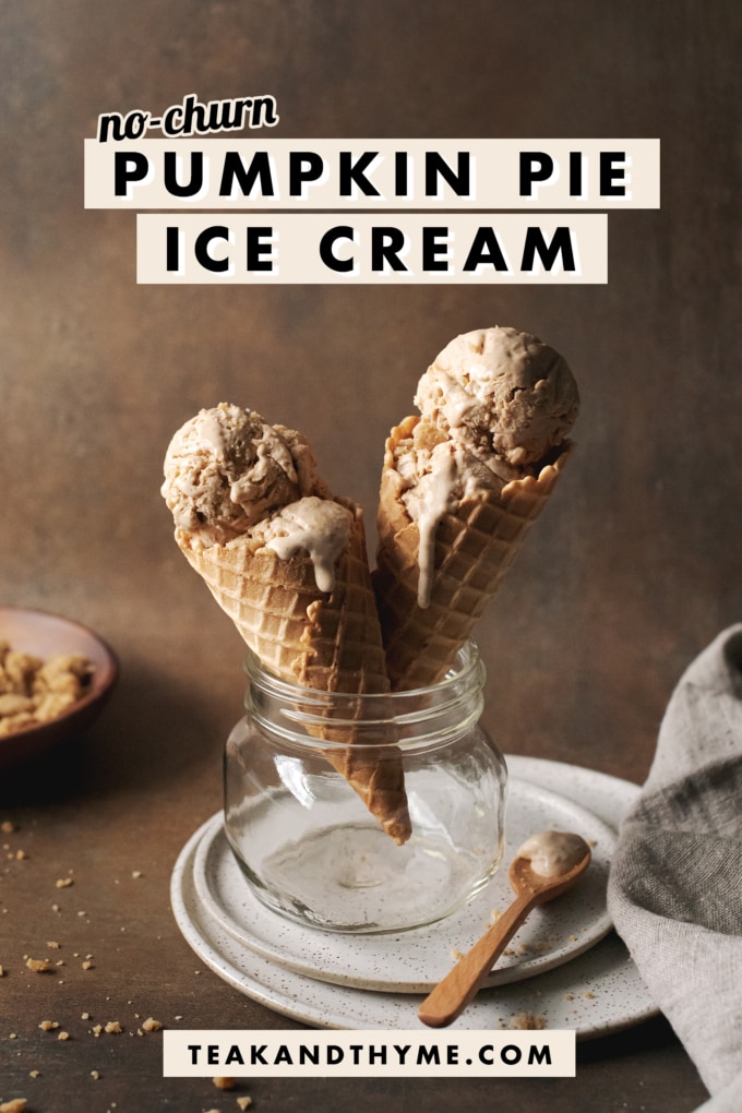 Two pumpkin pie ice cream cones in a jar.