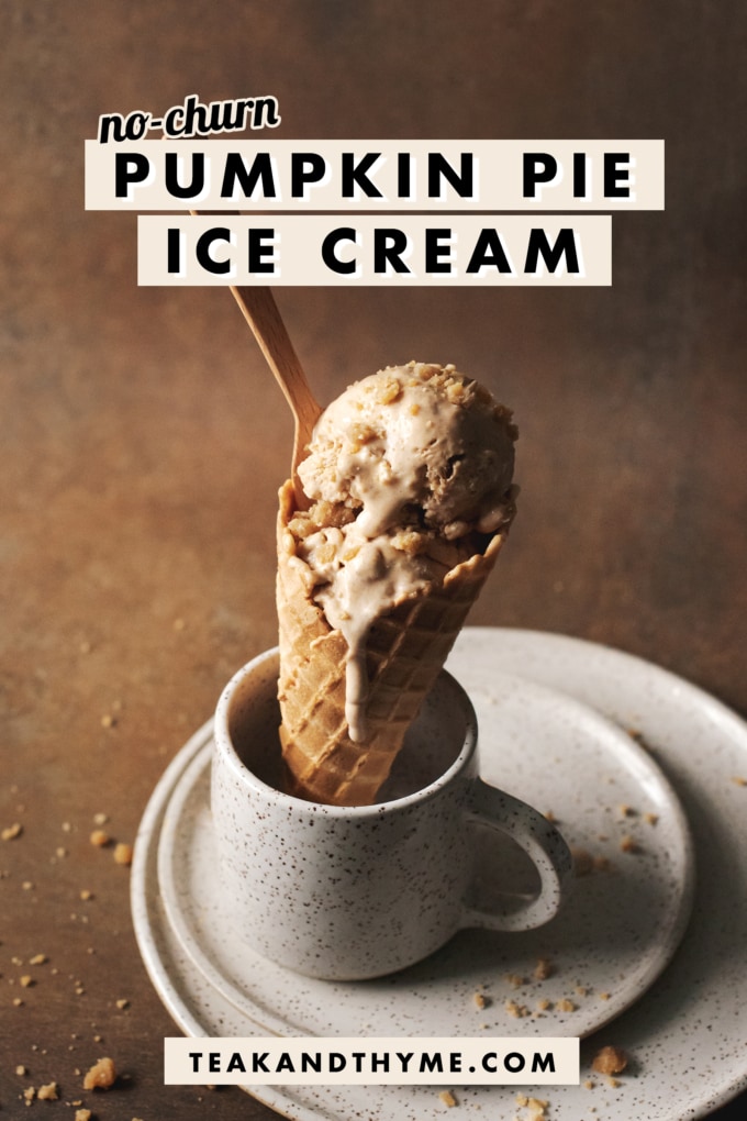 An ice cream cone standing up in a mug with melted ice cream dripping down.