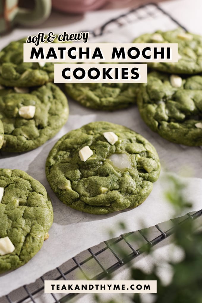Matcha mochi cookies on a wire rack.