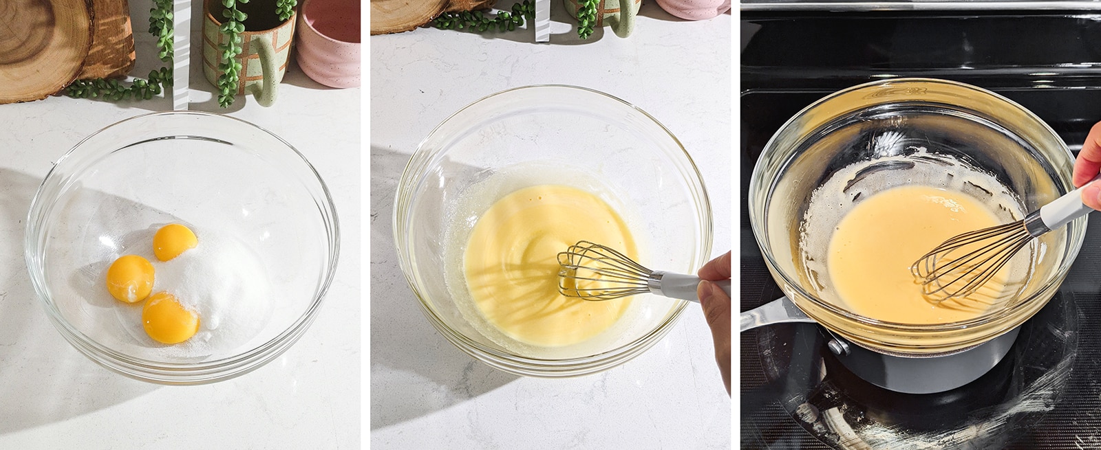 Pasteurizing eggs in a double boiler.