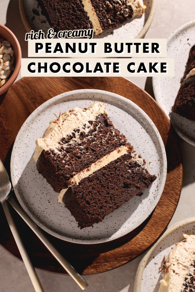 Slices of chocolate cake on plates.