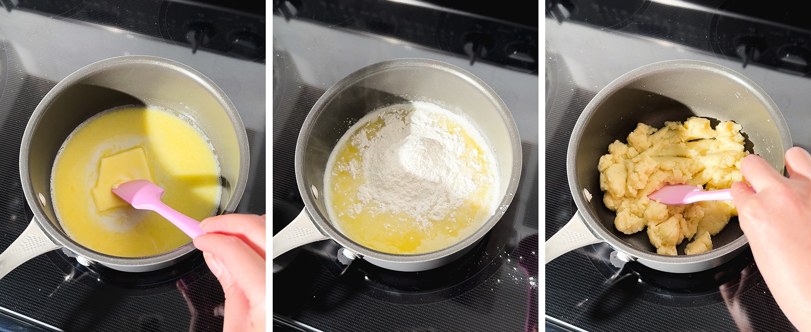 Making choux dough in a pot.