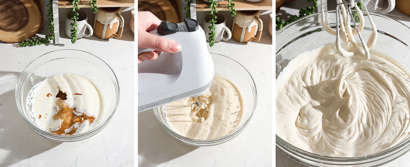 Whipping cream with an electric hand mixer.