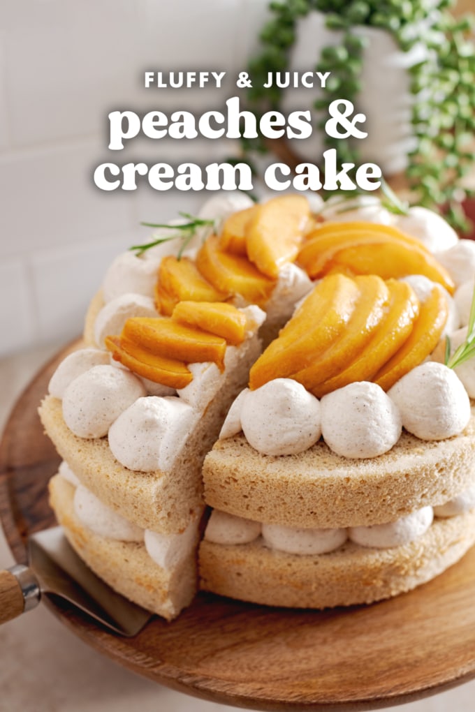 A slice of cake slightly pulled out of the rest of the cake.