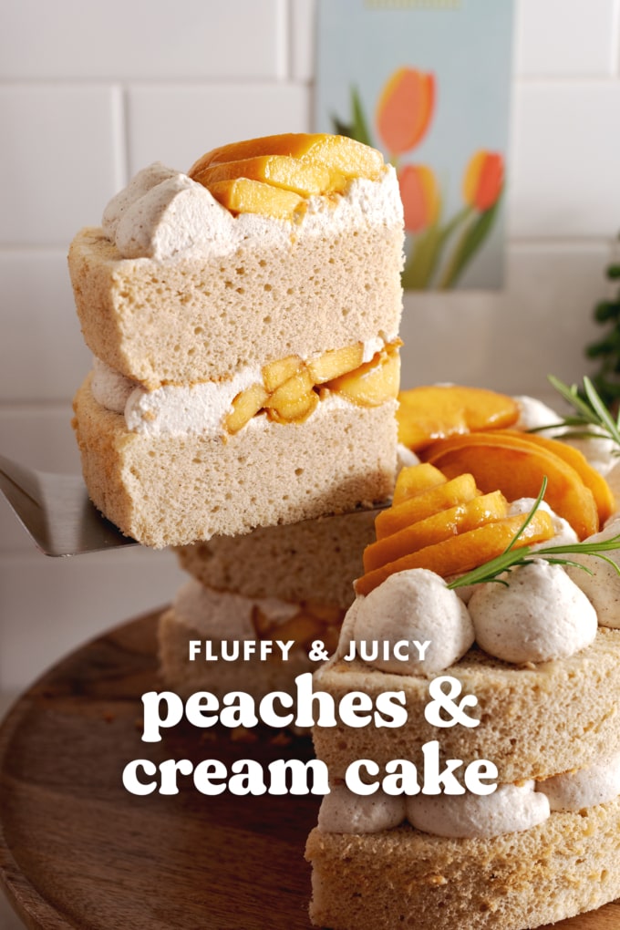 A slice of cake lifted from the rest of the cake to show the layers inside.