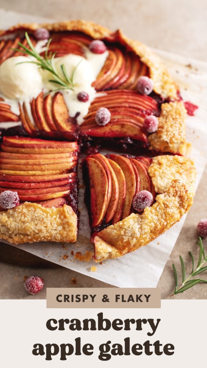 A slice of cranberry apple galette cut from the rest of the galette.
