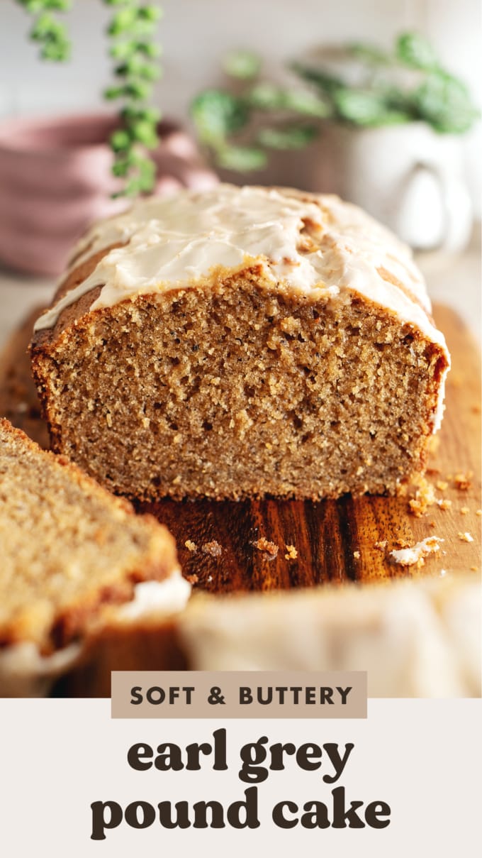 Close up of a cross section of a pound cake to show the crumb texture.
