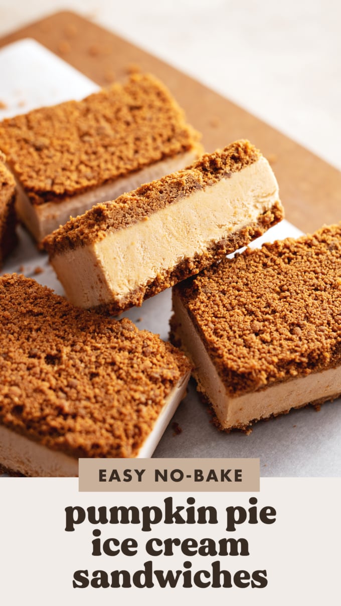 A pumpkin pie ice cream sandwich resting on another sandwich.