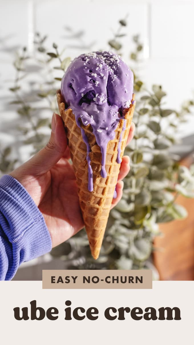 Hand holding a melting ice cream cone with drips of ice cream down the front.