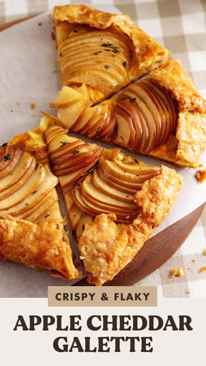 An apple cheddar galette cut into several slices.