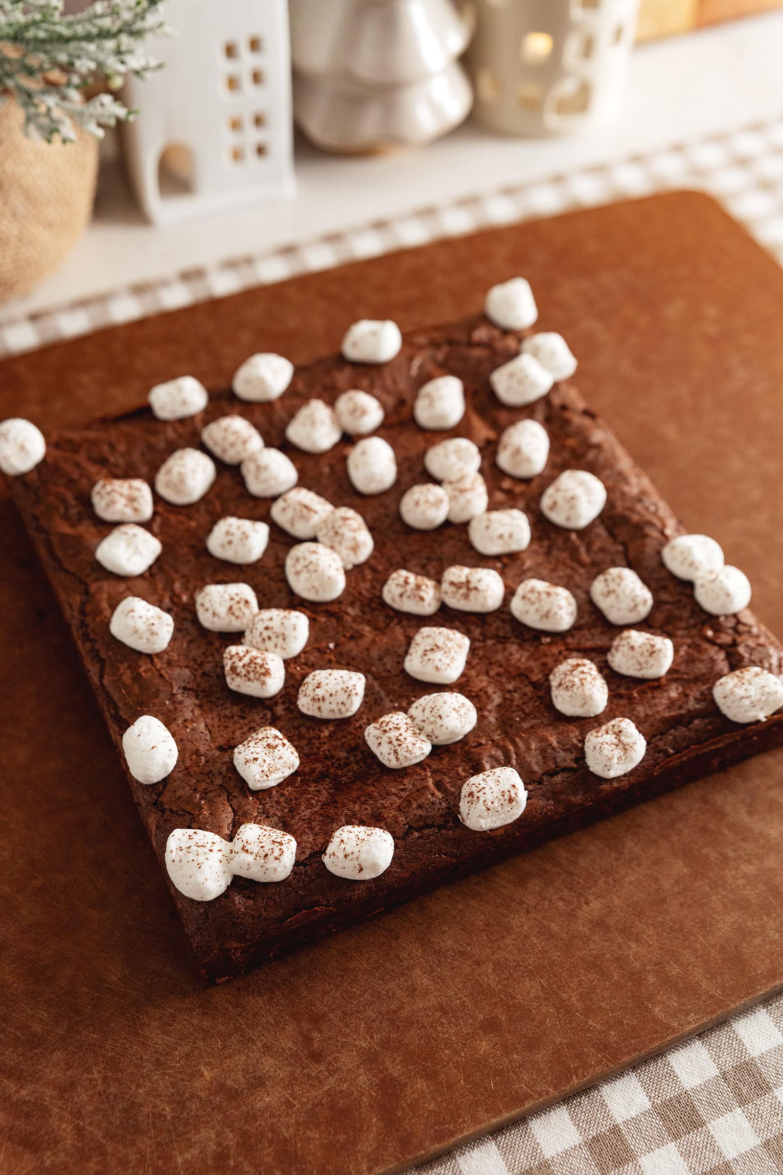 A slab of hot chocolate brownies before being cut into squares.